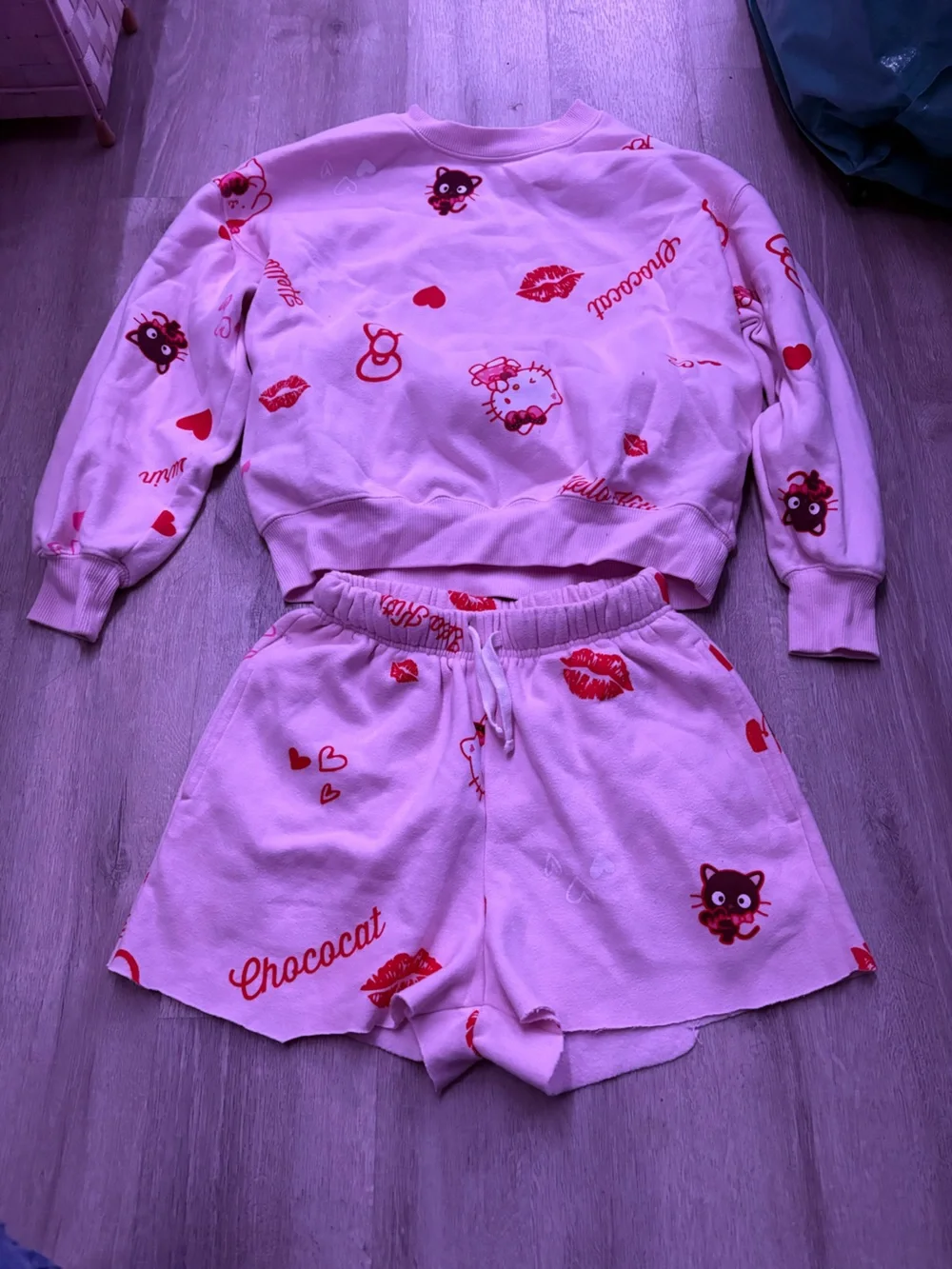 Sanrio Hello Kitty Pink Kids Sweatshirt with Red Graphics